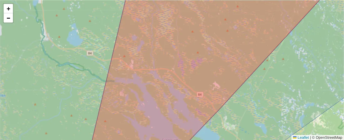 Karta över postnummerområdet  och angränsande postnummer i Sverige