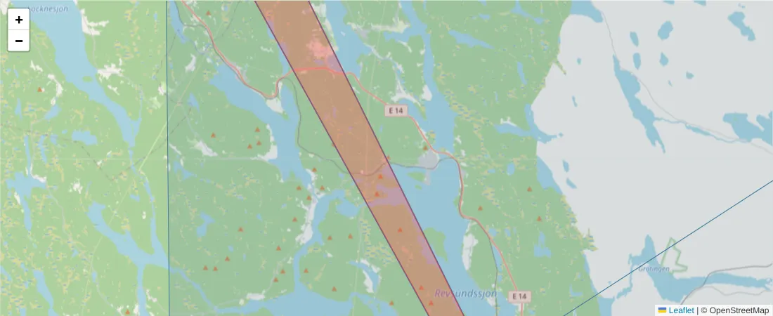 Karta över postnummerområdet  och angränsande postnummer i Sverige