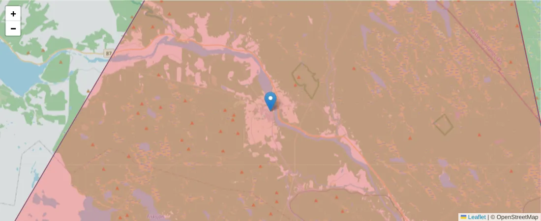 Karta över postnummerområdet  och angränsande postnummer i Sverige