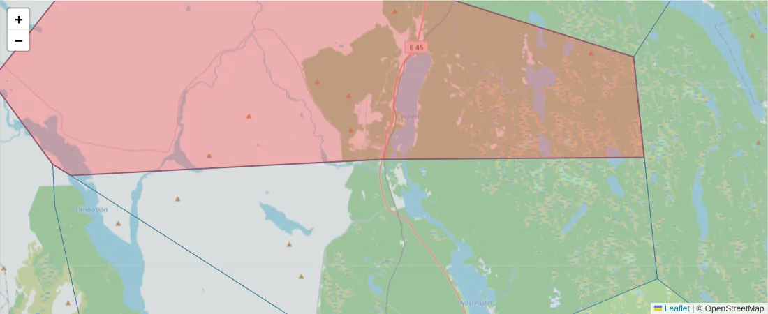 Karta över postnummerområdet  och angränsande postnummer i Sverige