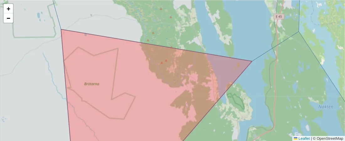 Karta över postnummerområdet  och angränsande postnummer i Sverige