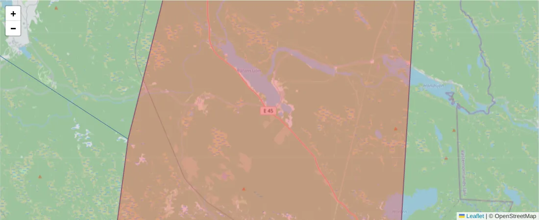 Karta över postnummerområdet  och angränsande postnummer i Sverige