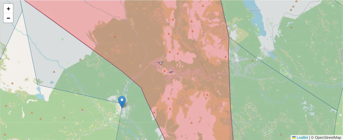Karta över postnummerområdet  och angränsande postnummer i Sverige