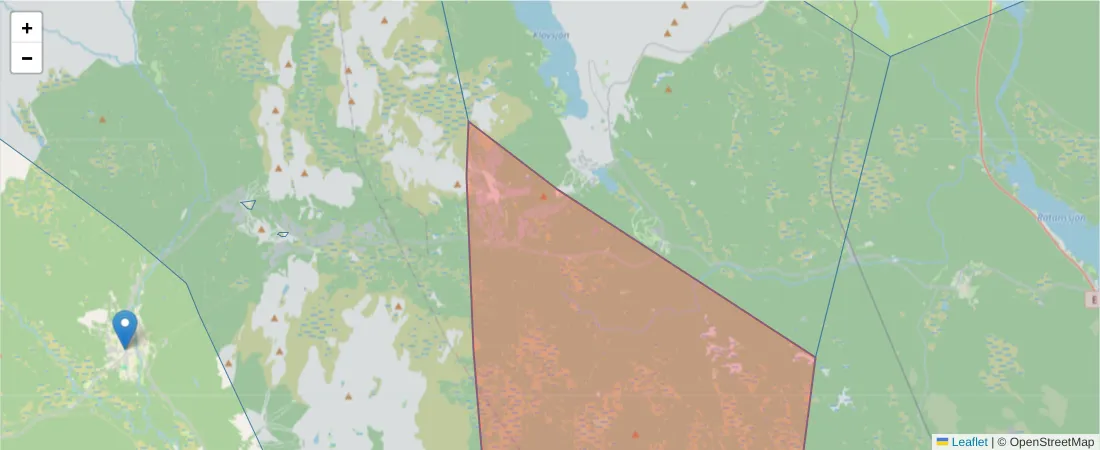 Karta över postnummerområdet  och angränsande postnummer i Sverige