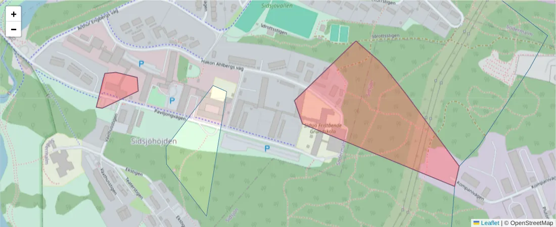 Karta över postnummerområdet  och angränsande postnummer i Sverige