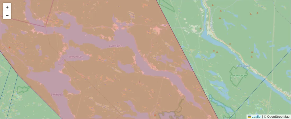 Karta över postnummerområdet  och angränsande postnummer i Sverige