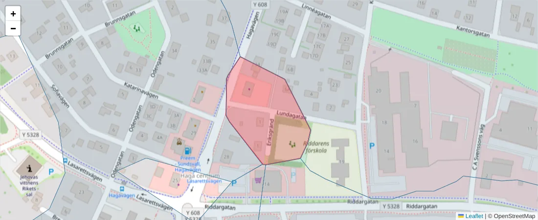 Karta över postnummerområdet  och angränsande postnummer i Sverige