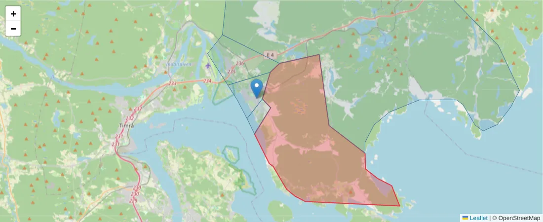 Karta över postnummerområdet  och angränsande postnummer i Sverige