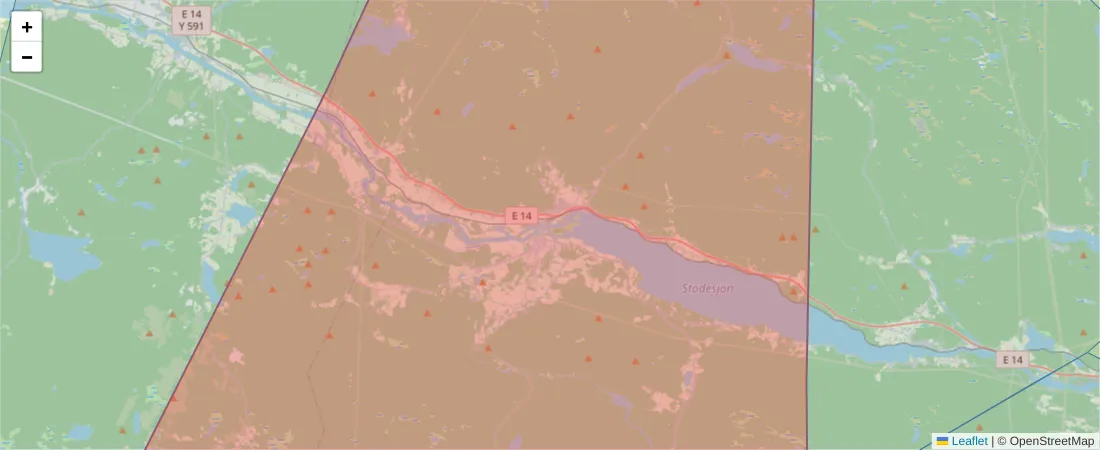 Karta över postnummerområdet  och angränsande postnummer i Sverige