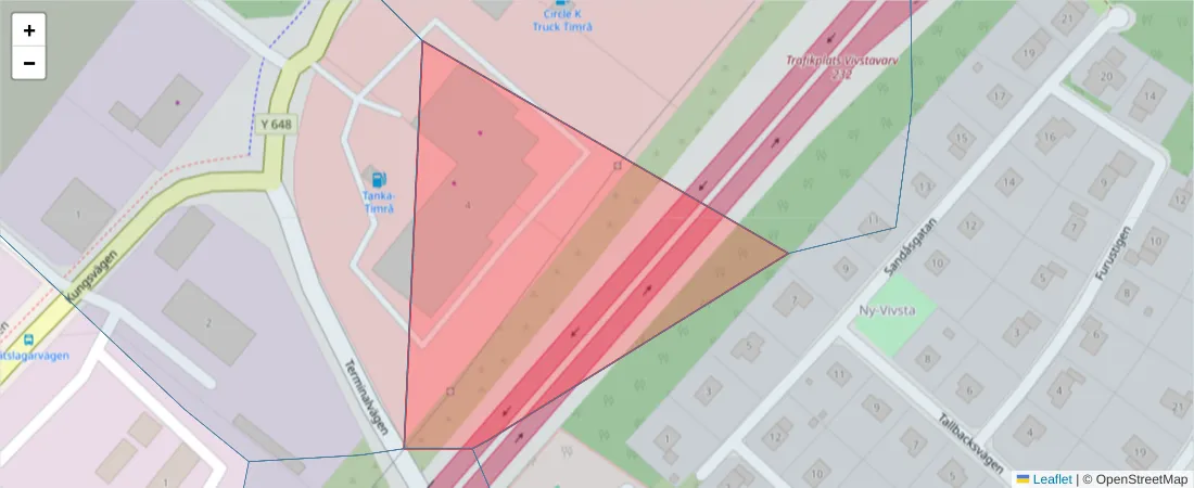 Karta över postnummerområdet  och angränsande postnummer i Sverige