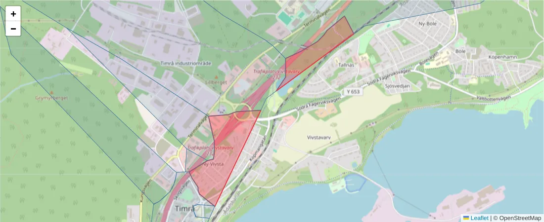 Karta över postnummerområdet  och angränsande postnummer i Sverige
