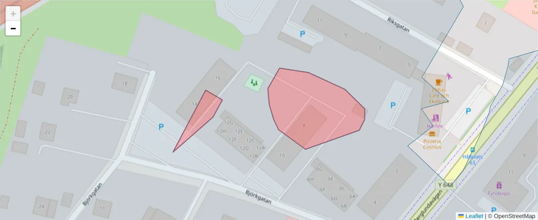 Karta över postnummerområdet  och angränsande postnummer i Sverige