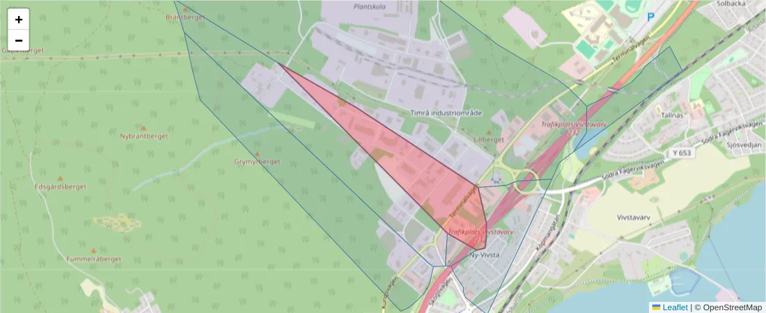 Karta över postnummerområdet  och angränsande postnummer i Sverige