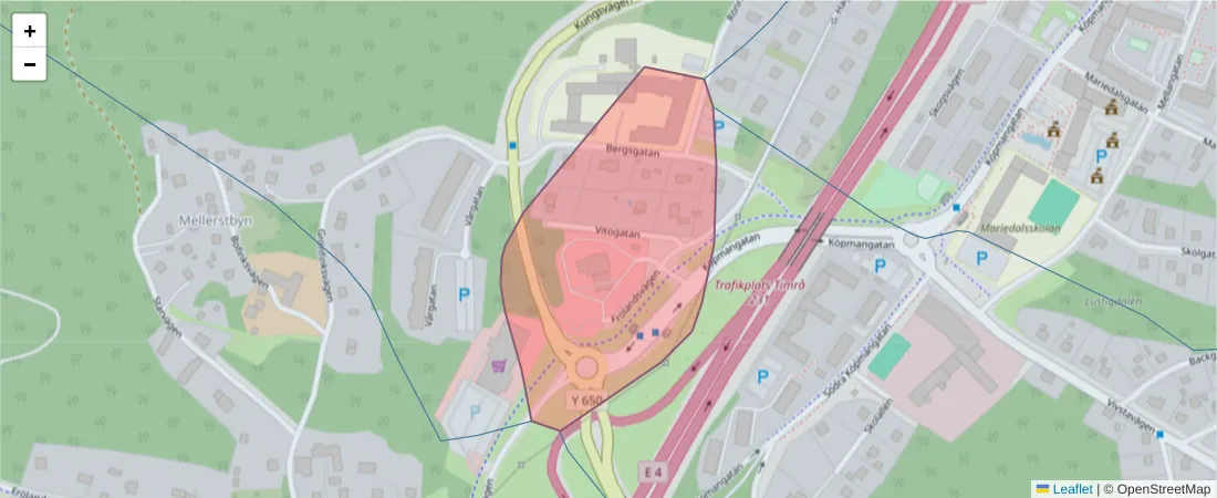 Karta över postnummerområdet  och angränsande postnummer i Sverige