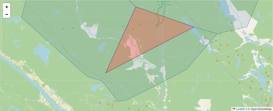 Karta över postnummerområdet  och angränsande postnummer i Sverige