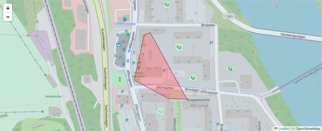 Karta över postnummerområdet  och angränsande postnummer i Sverige