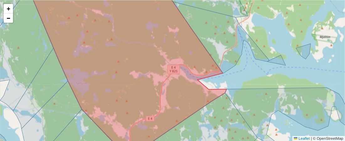 Karta över postnummerområdet  och angränsande postnummer i Sverige