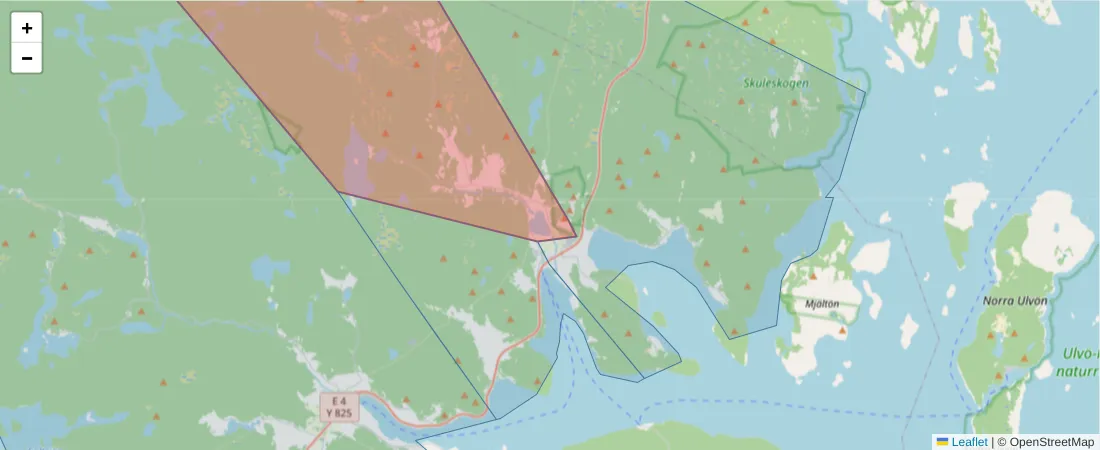 Karta över postnummerområdet  och angränsande postnummer i Sverige