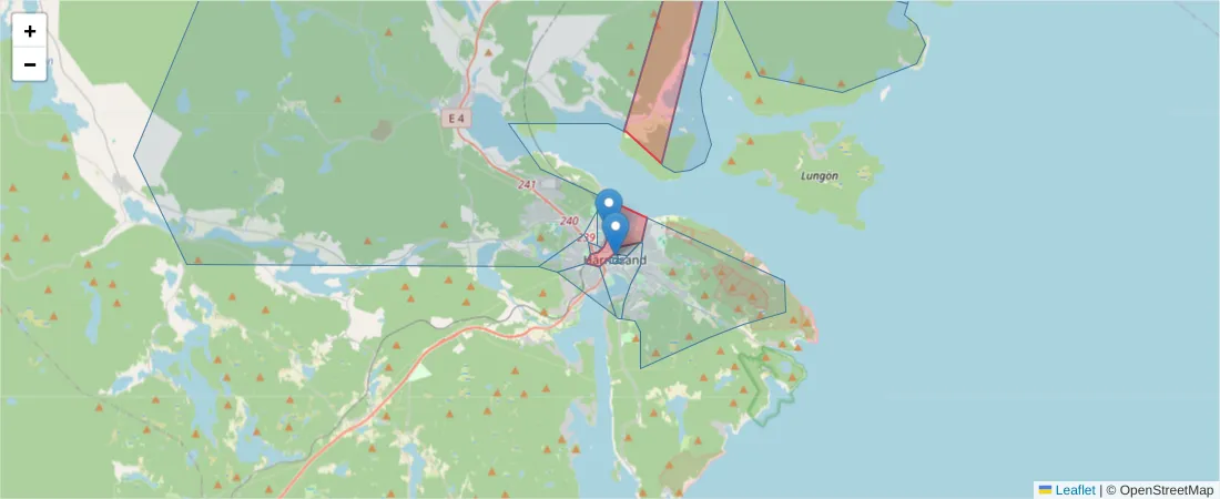 Karta över postnummerområdet  och angränsande postnummer i Sverige