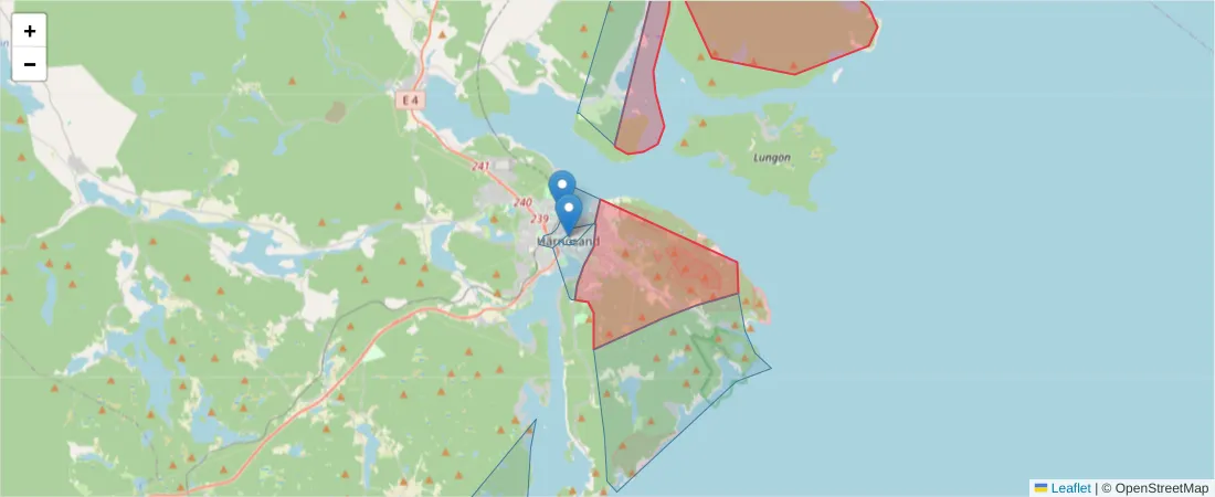 Karta över postnummerområdet  och angränsande postnummer i Sverige