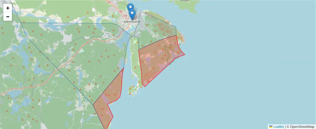 Karta över postnummerområdet  och angränsande postnummer i Sverige