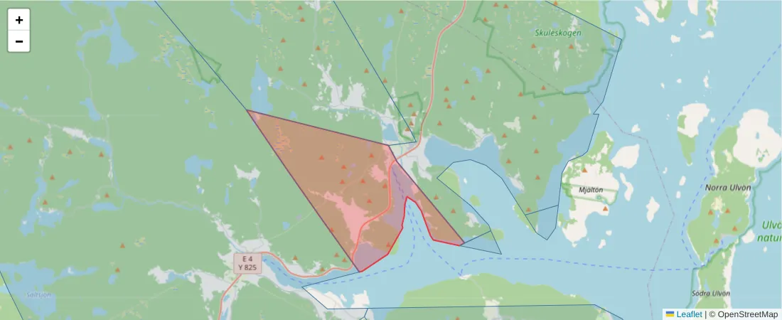Karta över postnummerområdet  och angränsande postnummer i Sverige