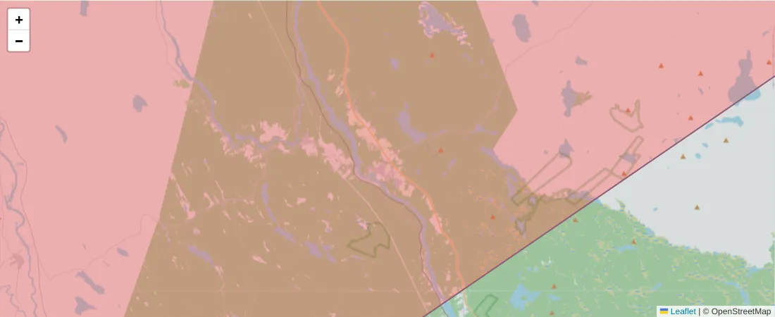Karta över postnummerområdet  och angränsande postnummer i Sverige