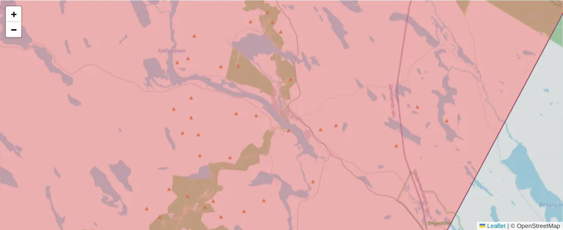 Karta över postnummerområdet  och angränsande postnummer i Sverige