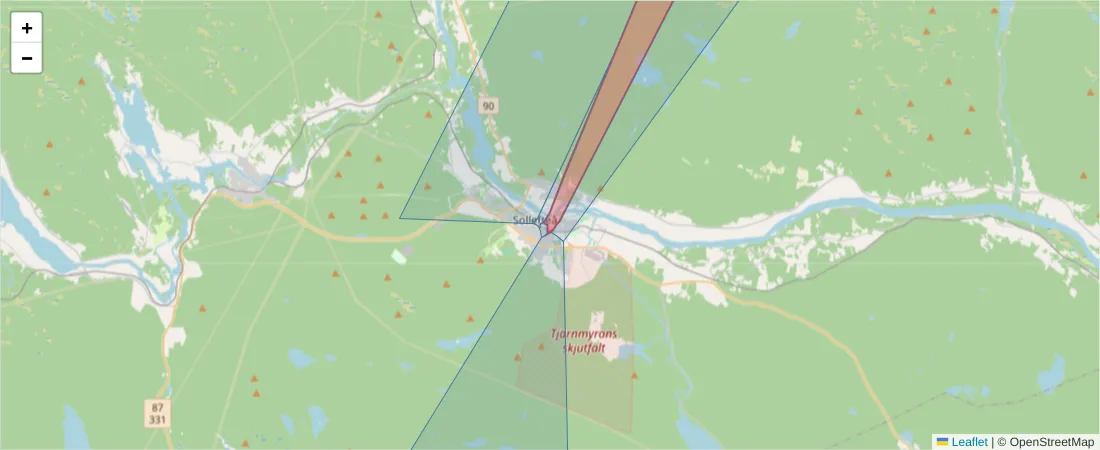 Karta över postnummerområdet  och angränsande postnummer i Sverige