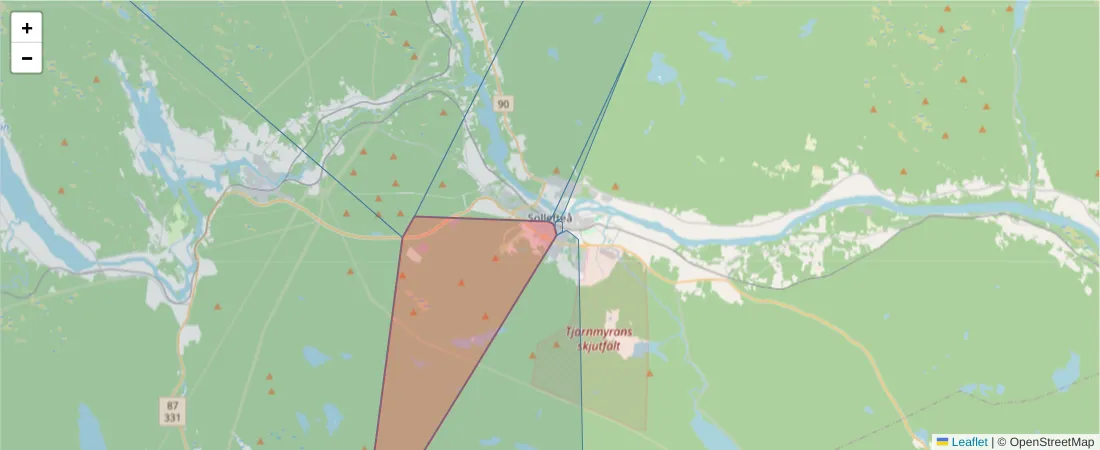 Karta över postnummerområdet  och angränsande postnummer i Sverige