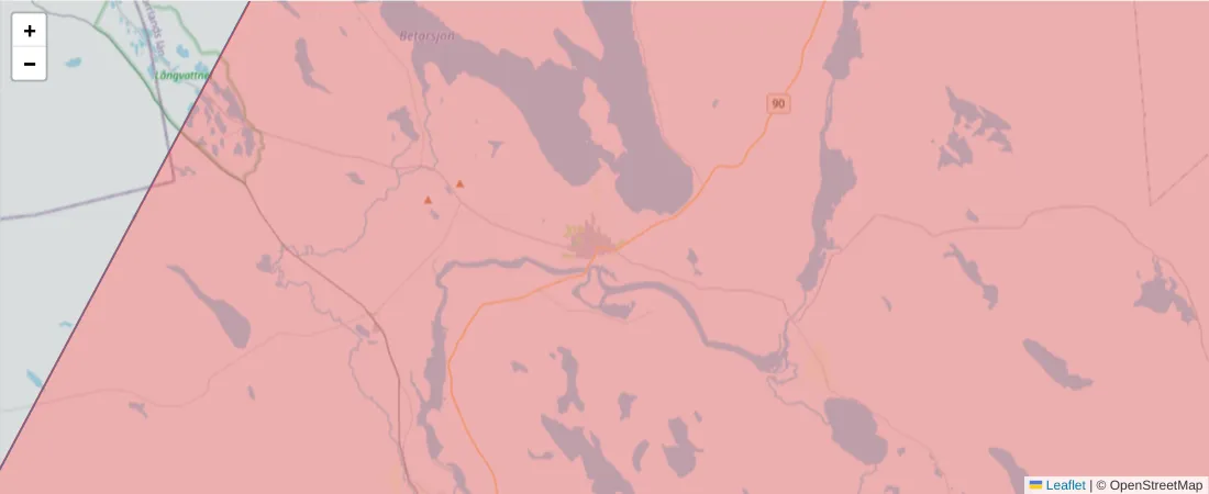 Karta över postnummerområdet  och angränsande postnummer i Sverige