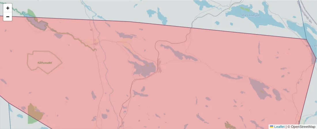 Karta över postnummerområdet  och angränsande postnummer i Sverige