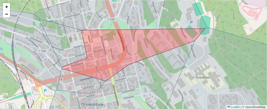 Karta över postnummerområdet  och angränsande postnummer i Sverige