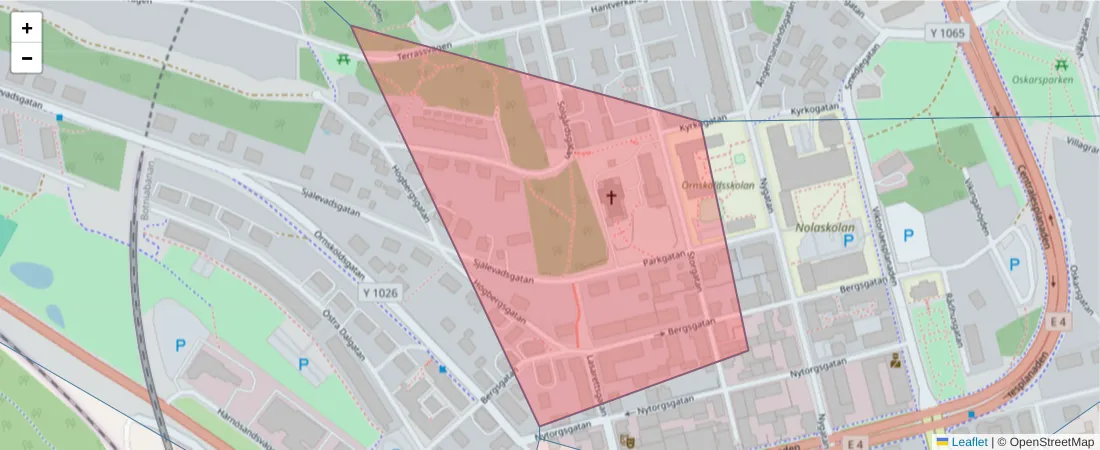 Karta över postnummerområdet  och angränsande postnummer i Sverige