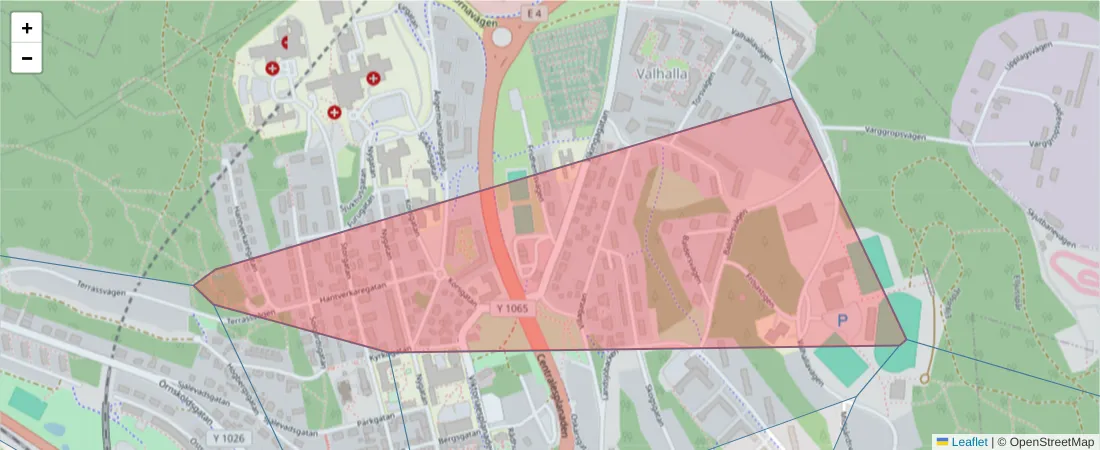 Karta över postnummerområdet  och angränsande postnummer i Sverige