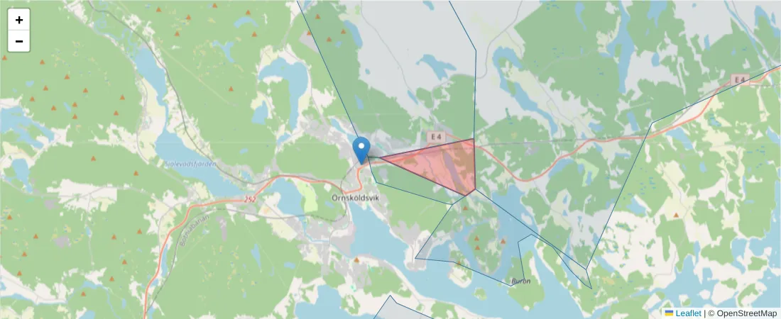Karta över postnummerområdet  och angränsande postnummer i Sverige