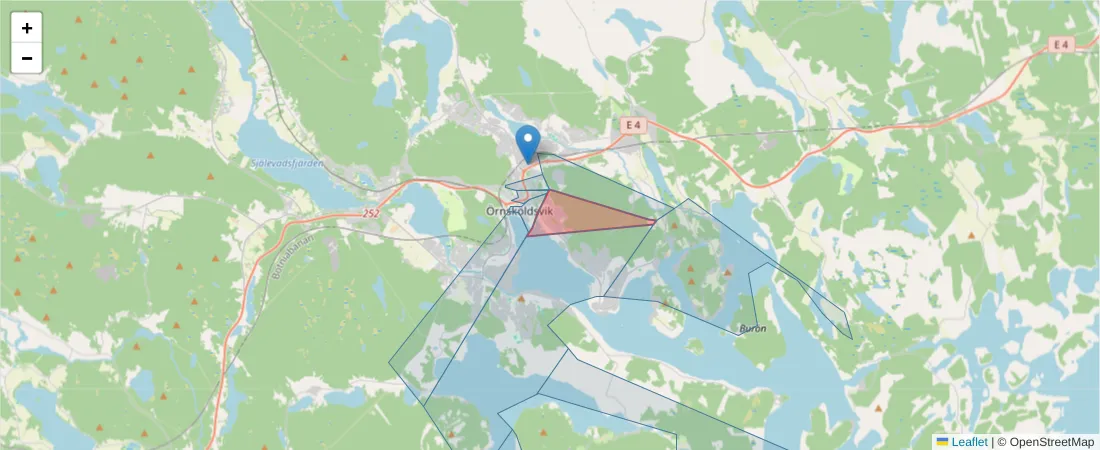 Karta över postnummerområdet  och angränsande postnummer i Sverige