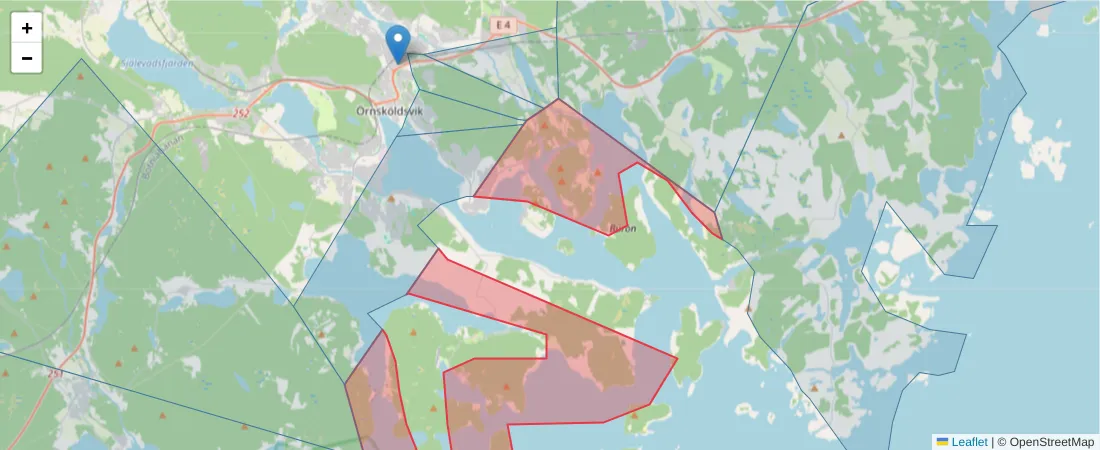 Karta över postnummerområdet  och angränsande postnummer i Sverige
