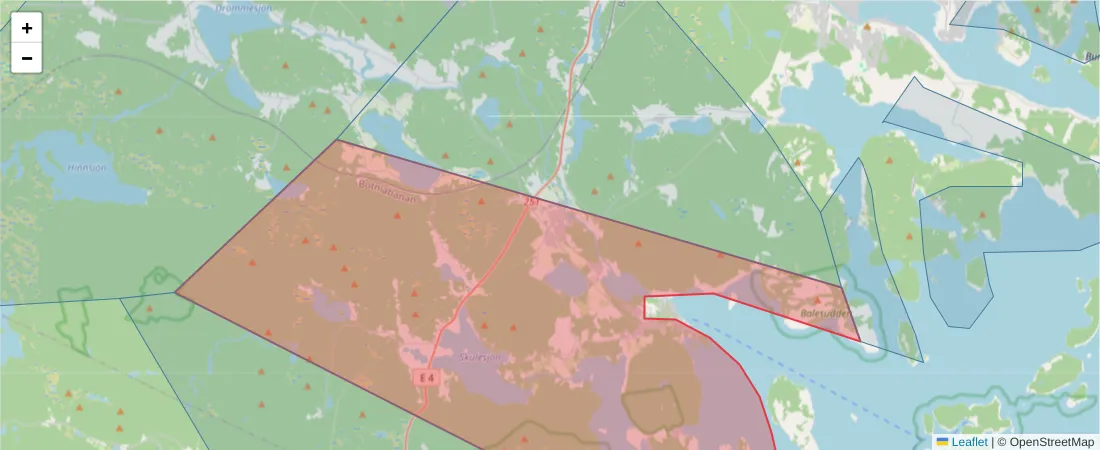 Karta över postnummerområdet  och angränsande postnummer i Sverige