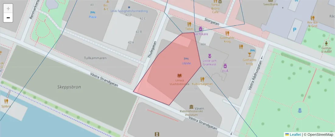 Karta över postnummerområdet  och angränsande postnummer i Sverige