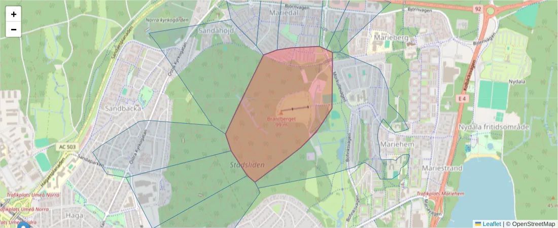 Karta över postnummerområdet  och angränsande postnummer i Sverige