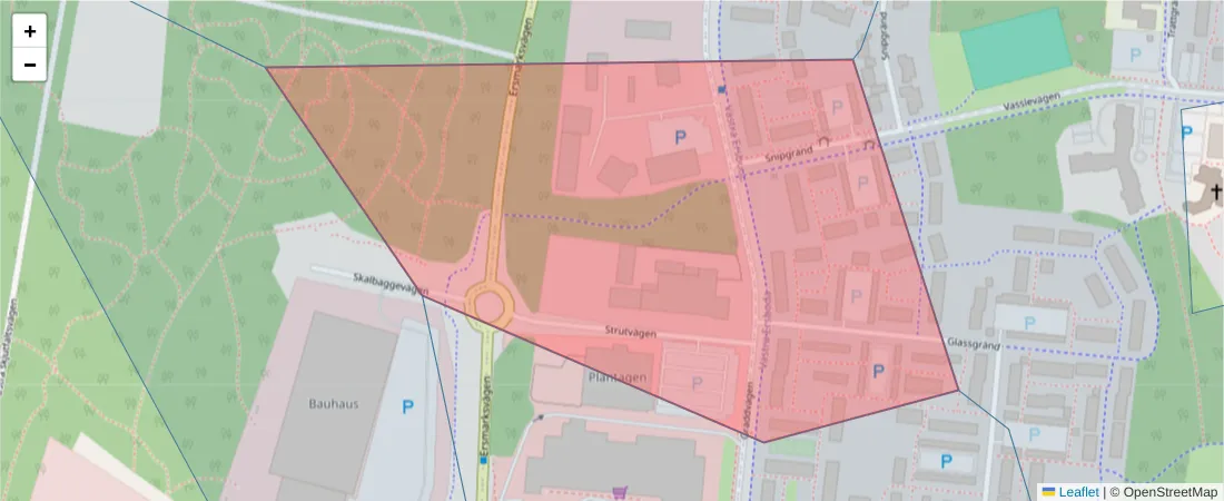 Karta över postnummerområdet  och angränsande postnummer i Sverige