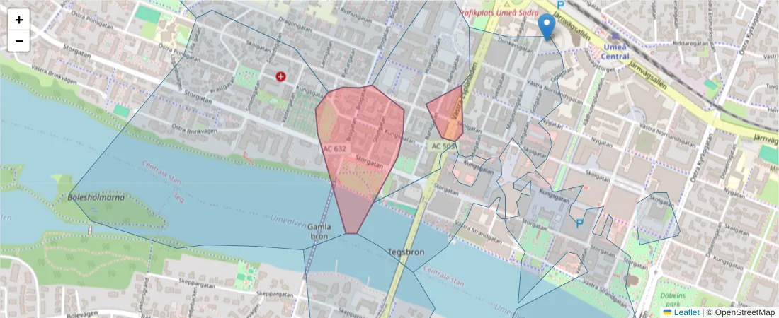 Karta över postnummerområdet  och angränsande postnummer i Sverige