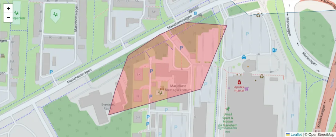 Karta över postnummerområdet  och angränsande postnummer i Sverige