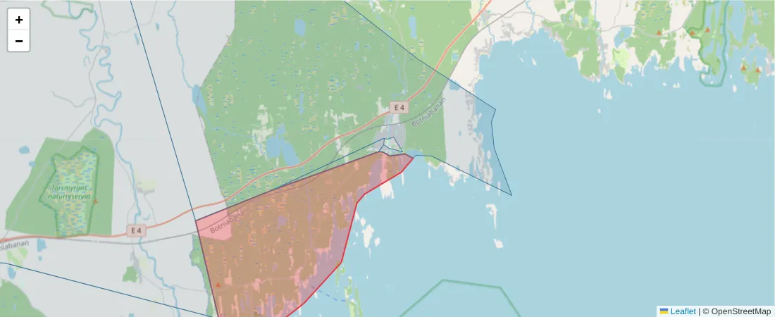 Karta över postnummerområdet  och angränsande postnummer i Sverige