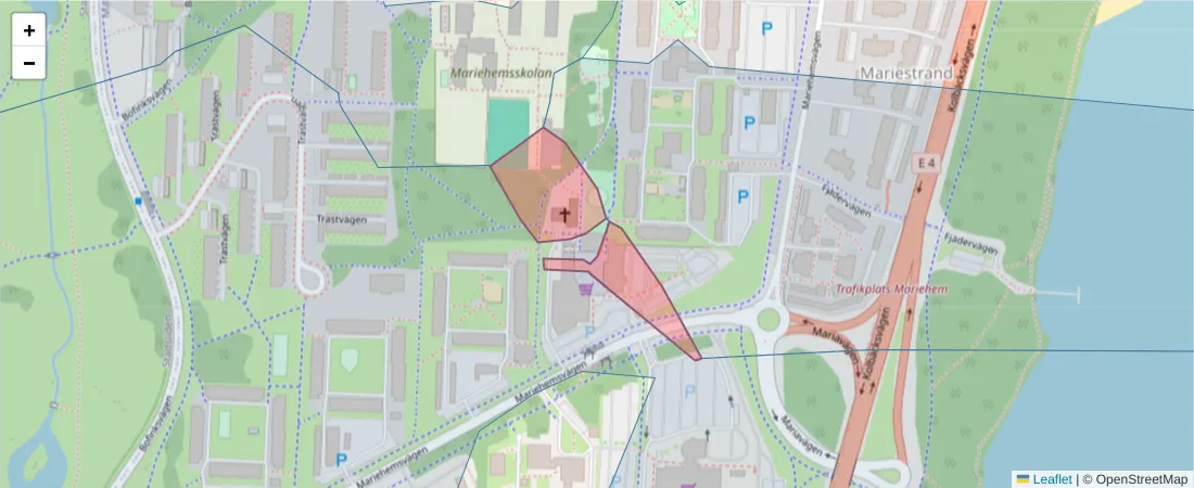 Karta över postnummerområdet  och angränsande postnummer i Sverige