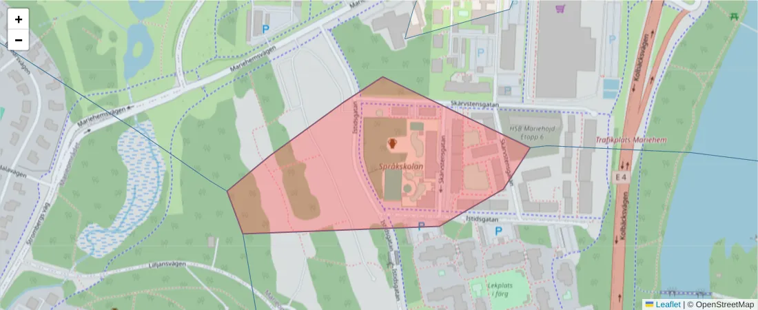 Karta över postnummerområdet  och angränsande postnummer i Sverige