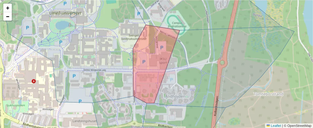 Karta över postnummerområdet  och angränsande postnummer i Sverige