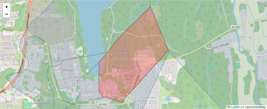 Karta över postnummerområdet  och angränsande postnummer i Sverige