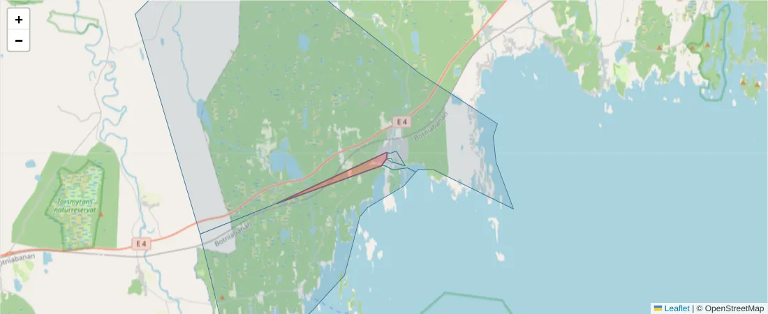 Karta över postnummerområdet  och angränsande postnummer i Sverige